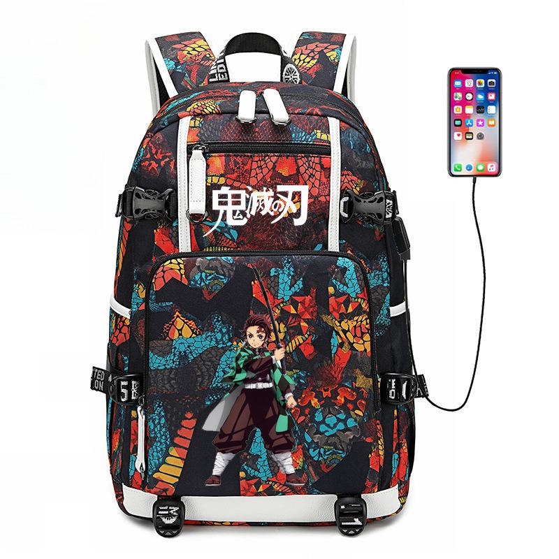Japon dessin animé bande dessinée Demon Slayer Sac à dos élégant avec interface USB et grande capacité 0005