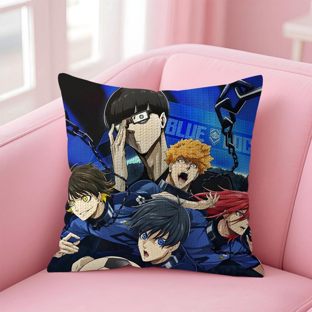 BBlue LockK Anime Cushion Cover Natural Linen Pillow Case DoubleSided Print Decorative Sofa Pillowcase Home Decor Gift