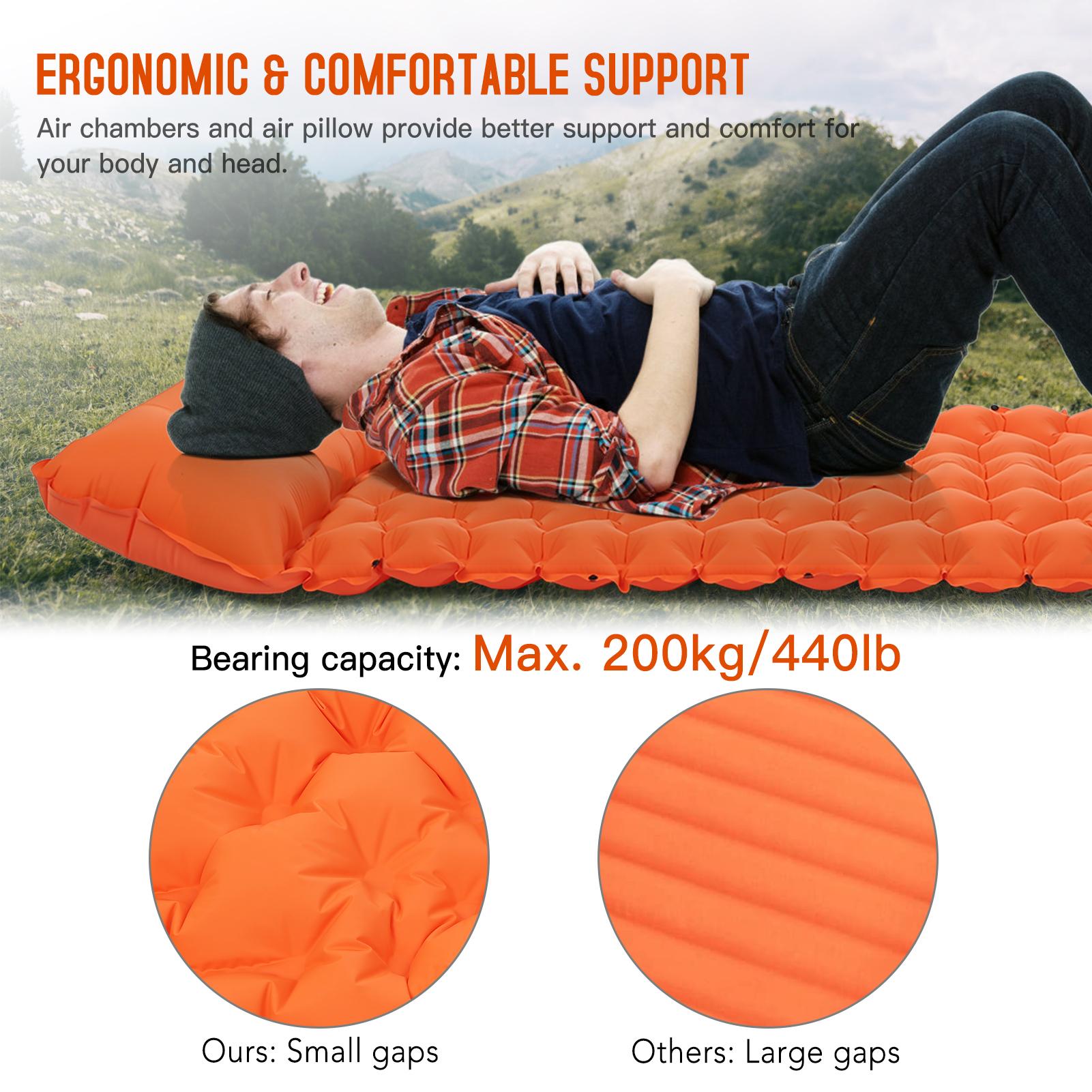 

Camping Sping Pad with Pillow Built-in Pump Inflatable Sping Mat Waterproof Camping Mattress for Backpacking Hiking Tent Traveling