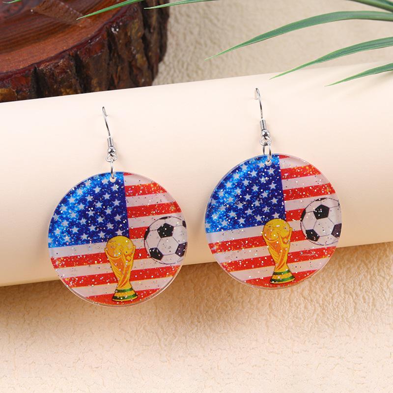 USA Canada Mexico World Cup Flag Element Earrings Tassel Heart Round Acrylic Earrings Dangle Jewelry for Women