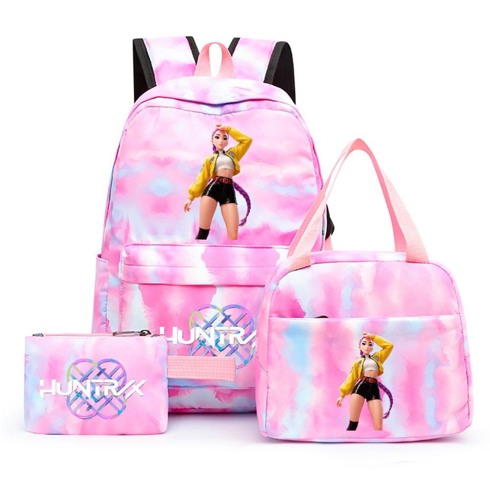 3 st/set Anime Söt Kpop Tryckt Ryggsäck med Matlåda Pennfodral för Tonårsflicka Pojke Bokväska Stor Kapacitet vattentät Resväska Barnpresent