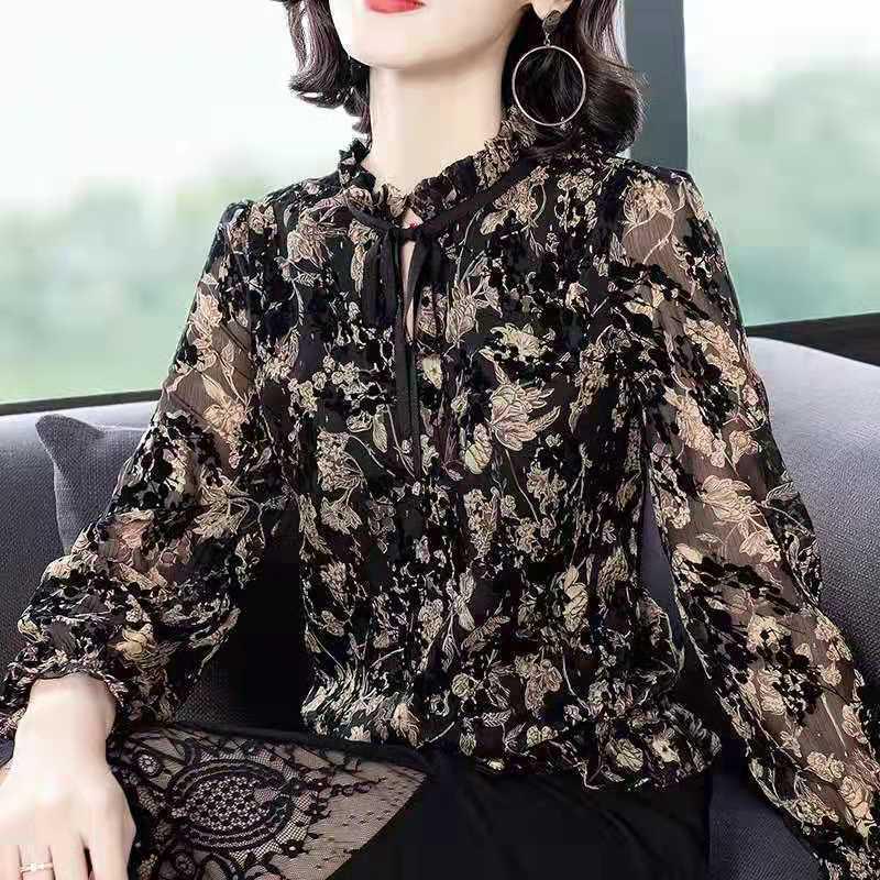

Chiffon Versatile Plus Size Blouse for Middle-Aged and Elderly Women - Stylish and Lightweight Spring/Summer Fashion Top S (Recommended for up to 100 lbs)