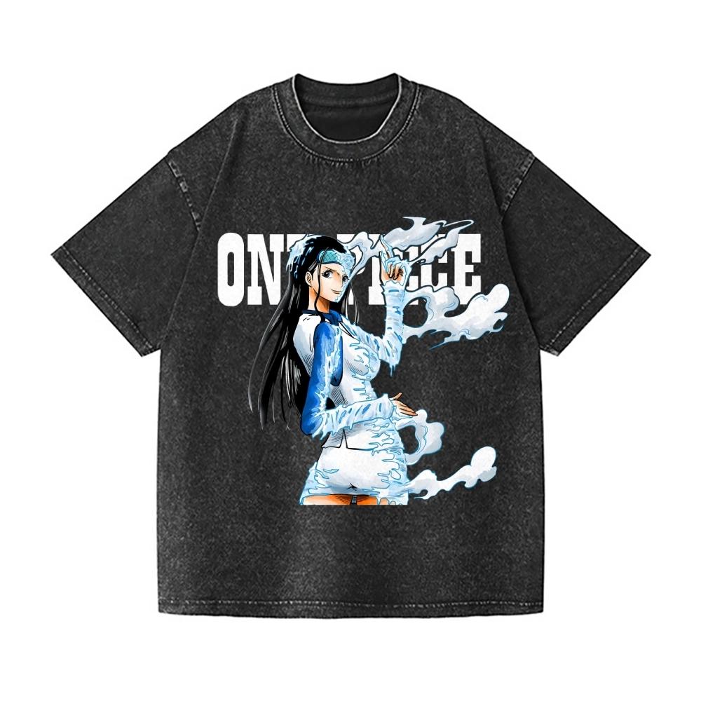 One Piece Robin Vintage Wash Japanese Design T-Shirt High-quality Streetwear Men's Clothing Women 2026 Summer New Wash T Shirt