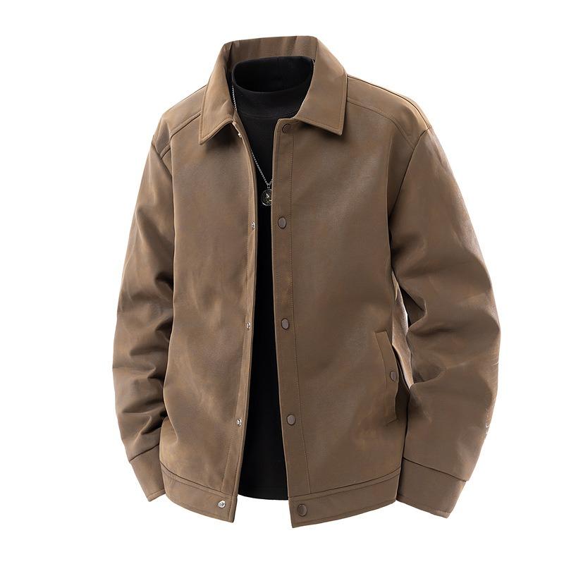 White duck down winter new loose lapel casual PU leather jacket