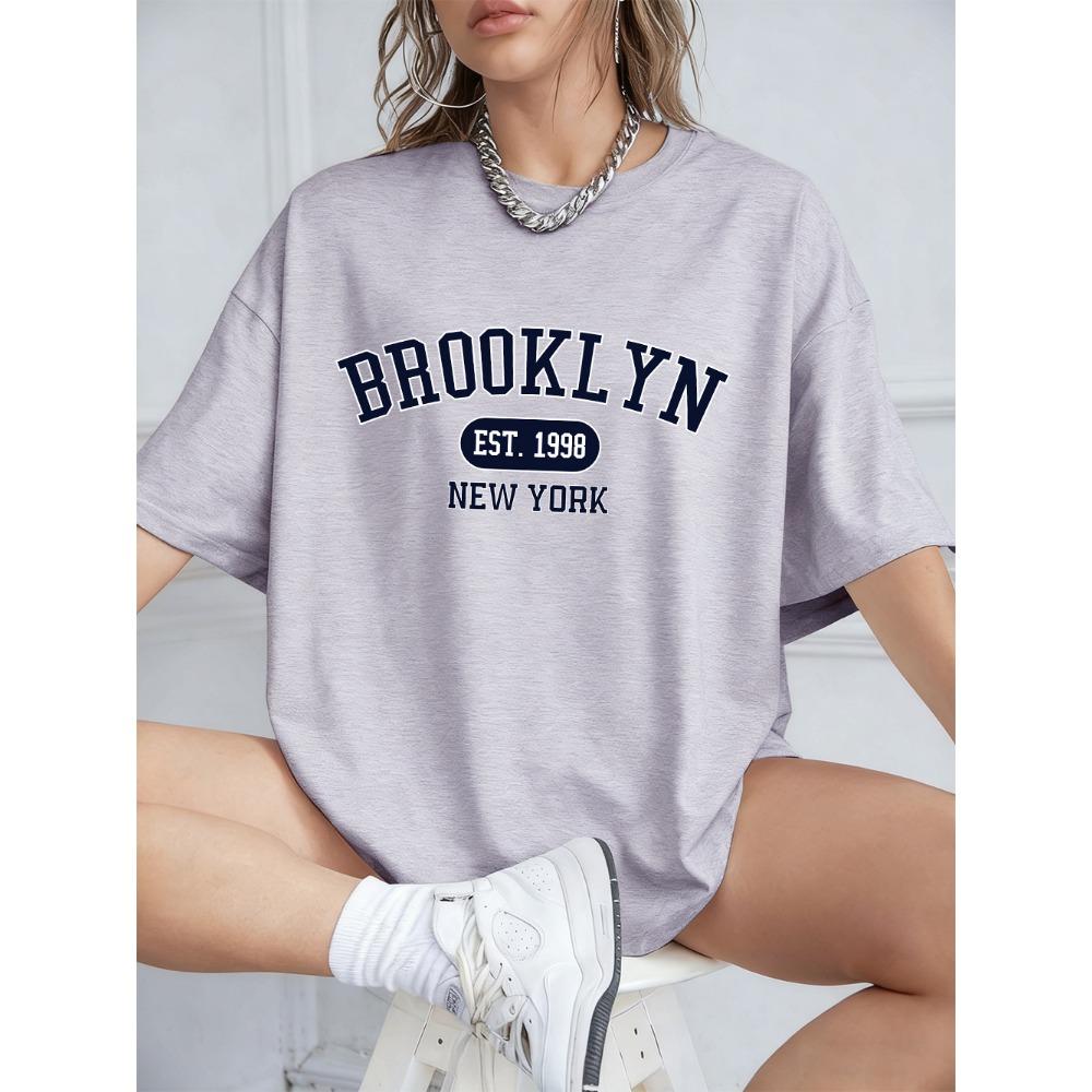 Brooklyn New York Est 1998 Prints T-Shirts Women Summer Short Sleeve T Shirt Loose O-Neck Comfortable Tops Casual Clothes
