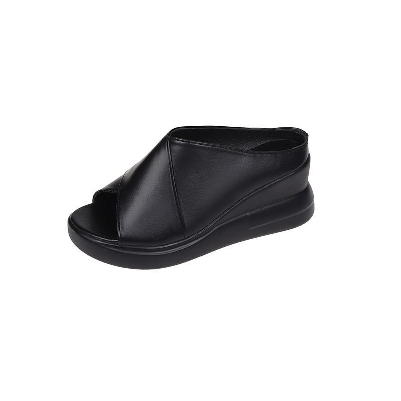Thick-soled slope heel cool slippers women's fashion summer new soft leather high heels fish mouth cool slippers