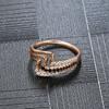 Luxury  Rose Gold Natural Black Zircon Ring Fashion 3 Rows Waves Rings For Women Vintage Wedding Jewelry