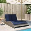 Sun Lounger with Cushions Gray 114 X 205 X 73 Cm Poly Rattan