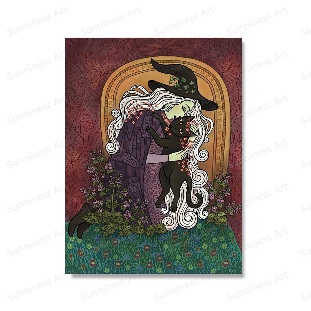 Vintage Funny Holy Mother of Cats Poster Abstract Animal Art Print Canvas Painting Witch Wall Picture for Living Room Home Decor