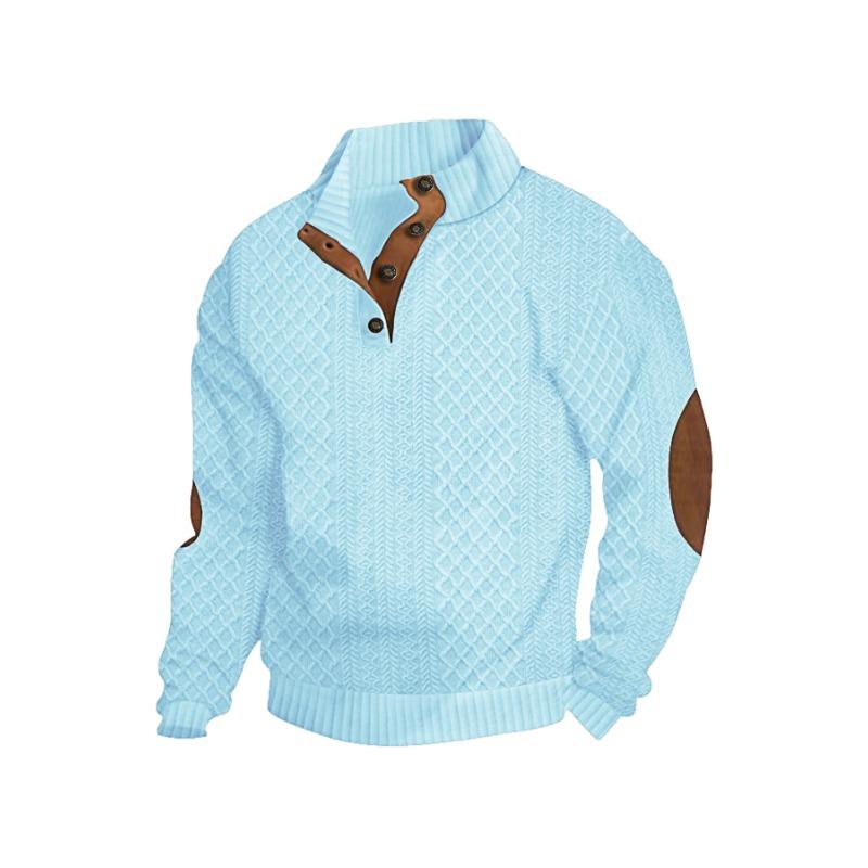 Men's Jacquard Cloth Sweatshirt In Spring and Autumn Casual Outdoor Single-row Placket Stand Collar Knitted Sweater