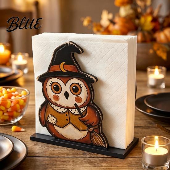 Decorative Napkin Stand Pumpkin Indoor Holder Black Cute Halloween Wooden Cat Mummy Holiday Dining Accessory Desktop Organizer for Party