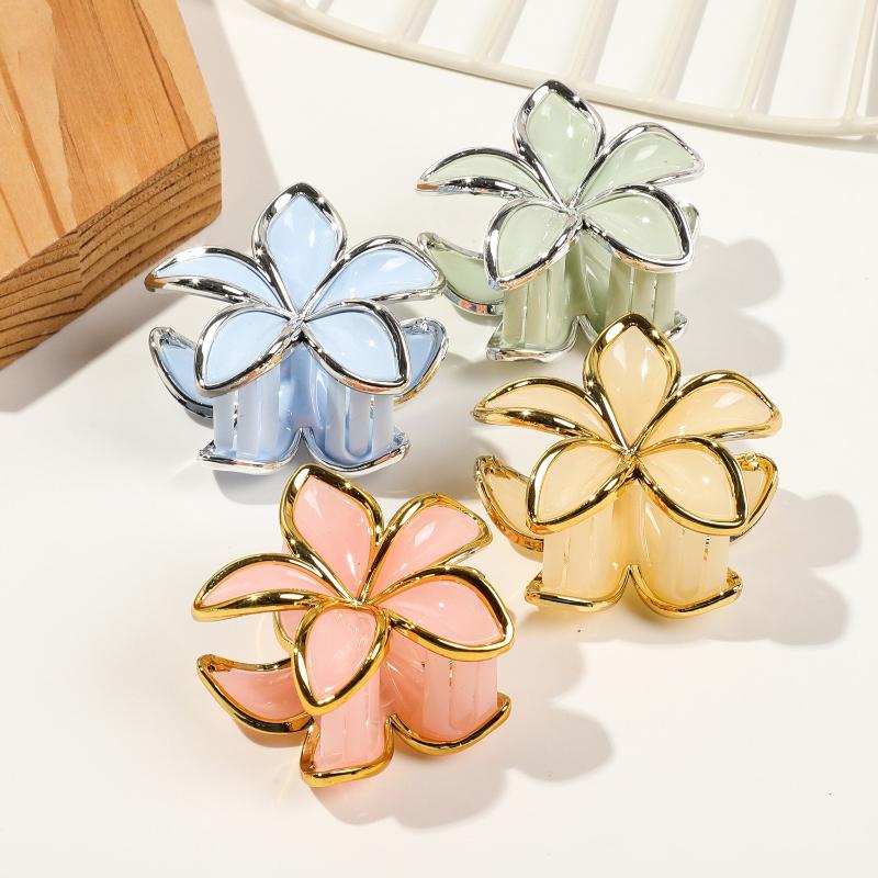 6Pcs Frangipani small hairpin female high-end sense of disc hair ponytail clip jelly color cute shark clip