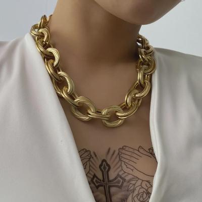 Collier court unisexe à double chaîne épaisse style hip-hop
