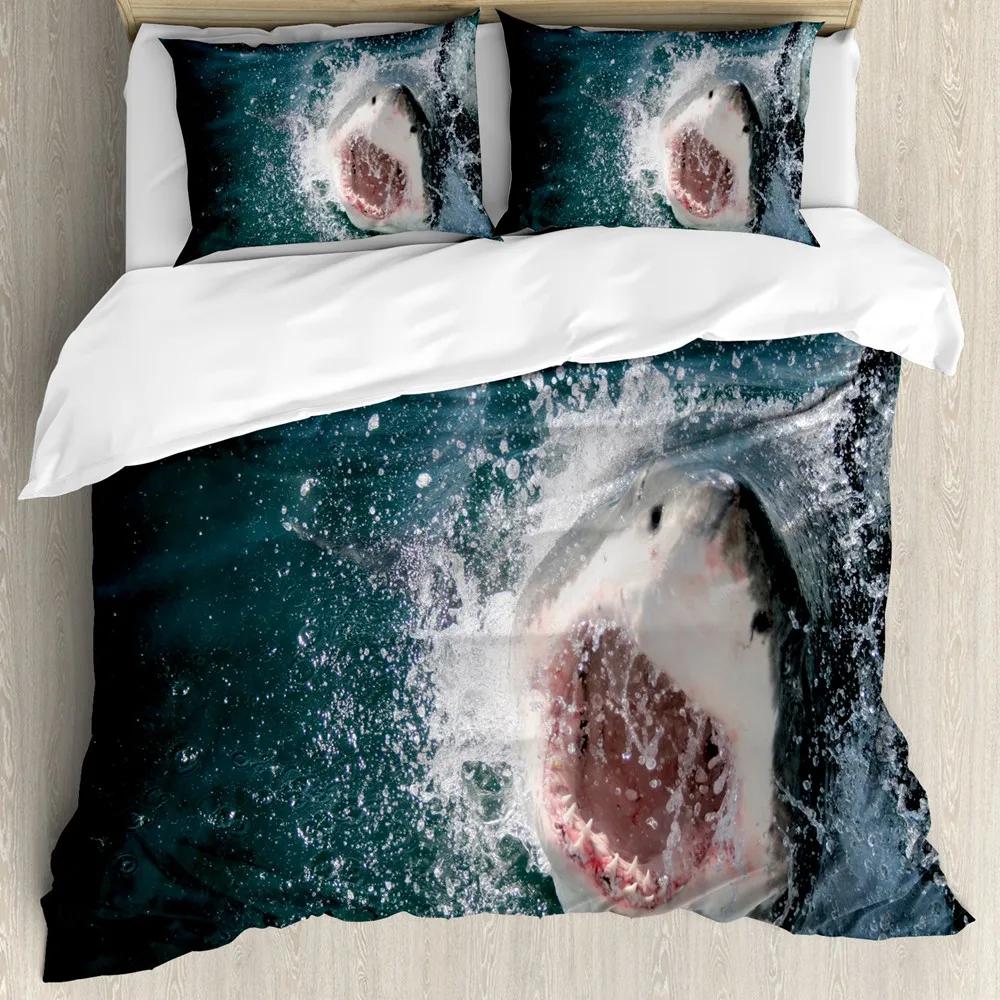 Shark Duvet Cover Set Types of Sharks Pattern Duvet Cover Set Bedclothes Pillowcase Double Queen King Size Polyester Bedding Set