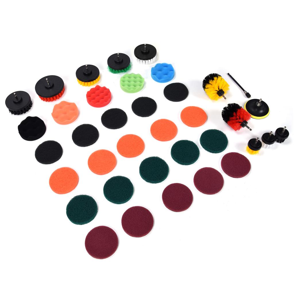 37PCS Drill Brush Attachments Set Scrub Pads and Sponge Power Scrubber Brush Polishing Pad for Home