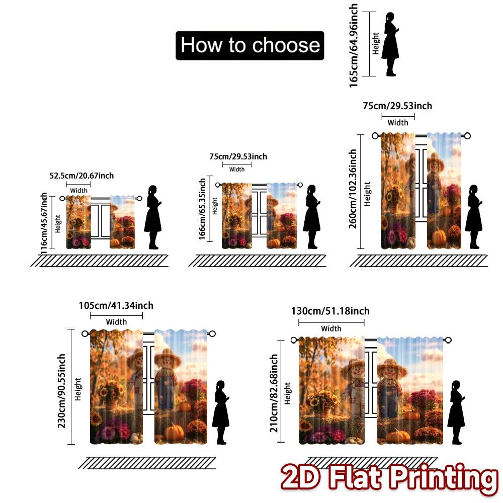 2pcs, 2D FLAT PRINTING Curtains (Without Rod) Autumn Scarecrows Modern Curtains Roller Blinds Semi-Sheer Curtains Decorations