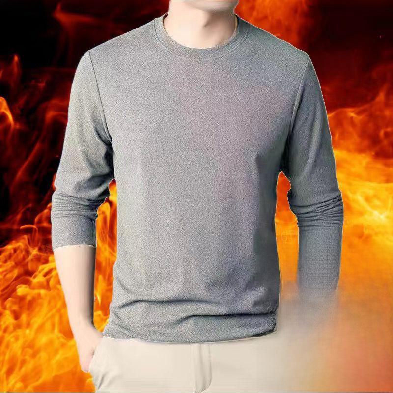 Men's Velvet Long-Sleeve Round Neck Sweater - Warm Autumn/Winter Base Layer