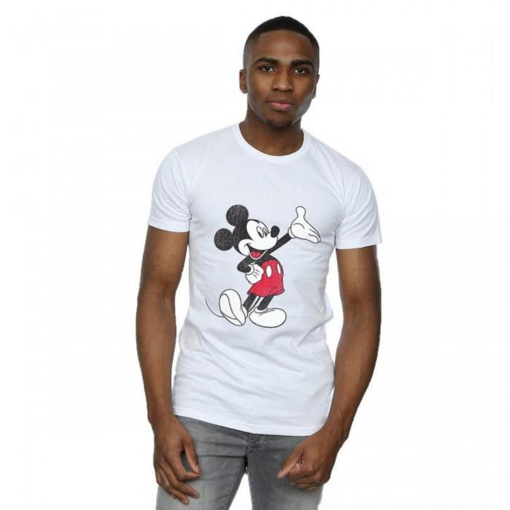 Disney Mens Traditional Wave Mickey Mouse Cotton T-Shirt
