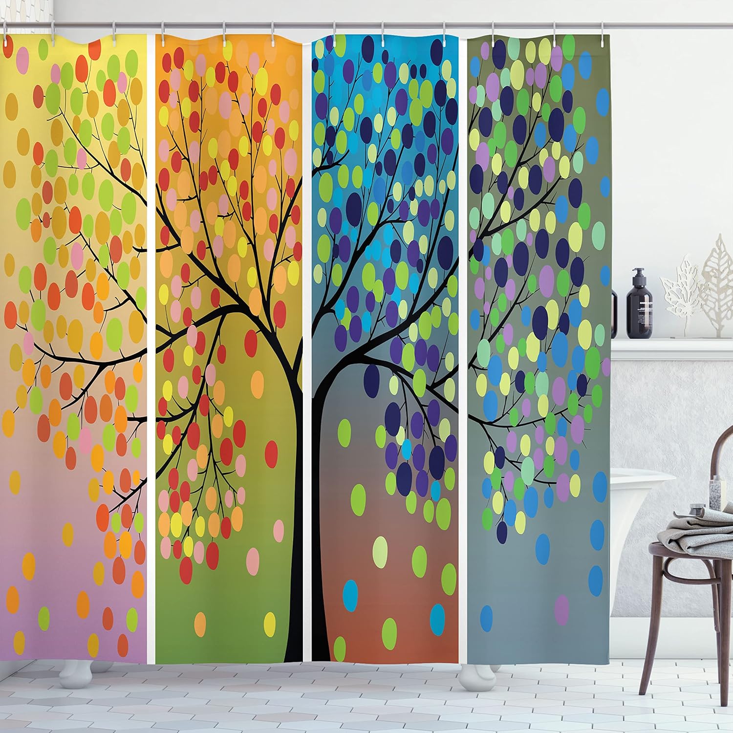 

Colorful Tree Dot Pattern Shower Curtain 72X72 Inches Four Seasons Art Design Bathroom Decor For Kids W60H190(CM)-1 Pcs