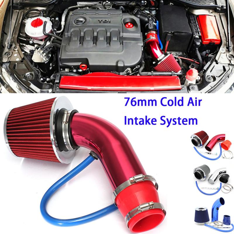 76mm Universal Car Cold Air Intake System Turbo Induction Pipe Tube Kit With Air Filter High Flow Performace Air Filter Inlet