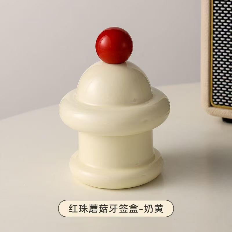 Cream Style Ceramic Toothpick Jar Cartoon Color Contrast Toothtip Holder Household Storage Good Cotton Swab Jar with Hand Gift