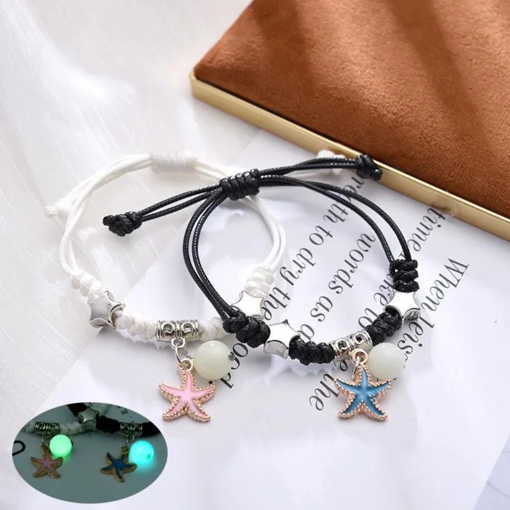 Charm Cat Flower Heart Key Lock Cross Matching Friend Bracelet Jewelry  Luminous Beads Star Couple Bracelet For Women Men