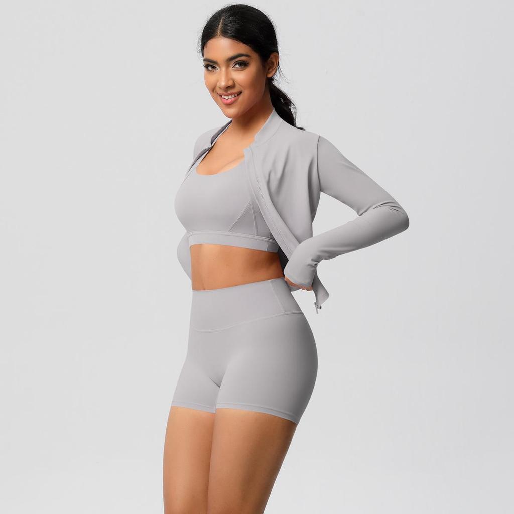 Women's 3-Piece Cloud-Feel Yoga Set: Tight Shorts, Shockproof Vest & Running Jacket
