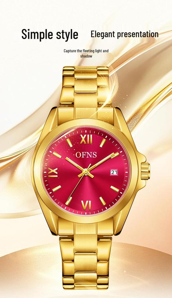 European Empress Dowager Roman Quartz Ladies' Wristwatch - Waterproof, Steel Band, Elegant Sun Pattern Design