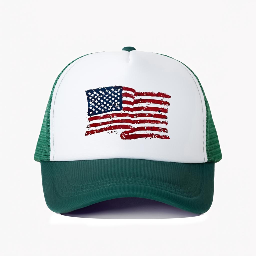 Distressed American Flag Trucker Hat Breathable Mesh Baseball Cap Outdoor Adjustable Golf Cap Unisex