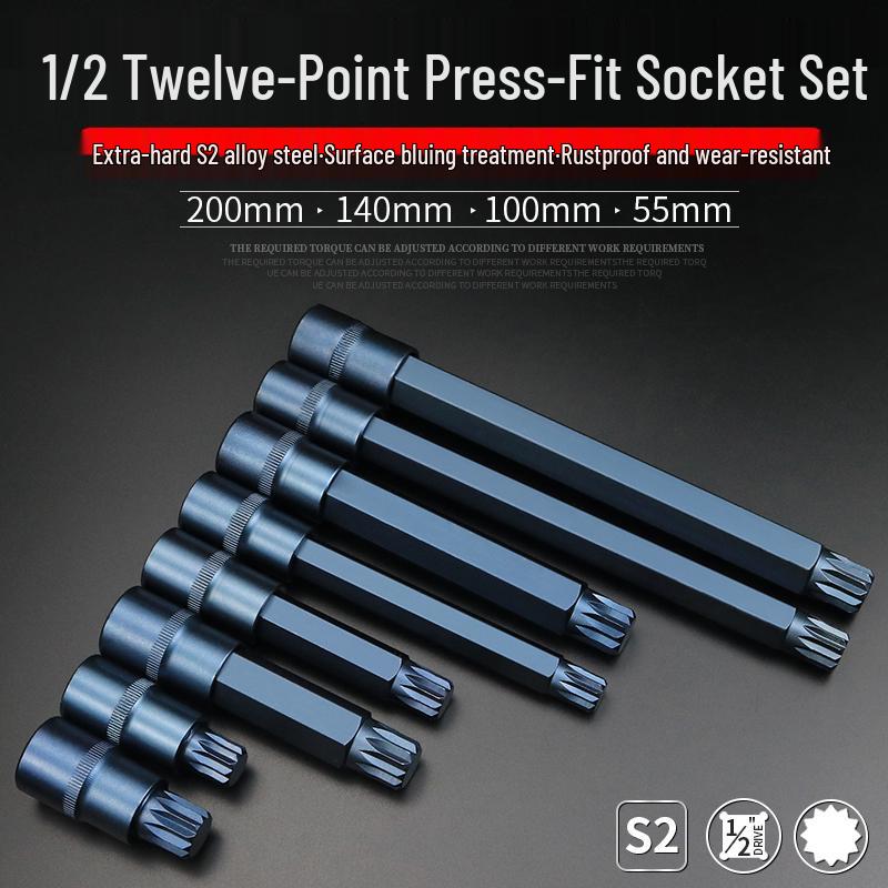 12-Point Plum Blossom M10 Spline Wrench Set: Hexagonal Socket, M14 Flower Angle Tool