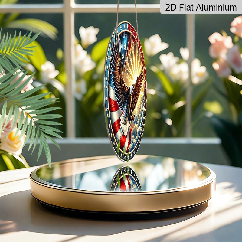 2D Flat 1pc American Flag Aluminum Metal Tin Sign, Freedom Spirit Round Aluminum Sign, Eagle Soaring 7.87X7.87 Round Aluminum Sign - Patriotic Pride