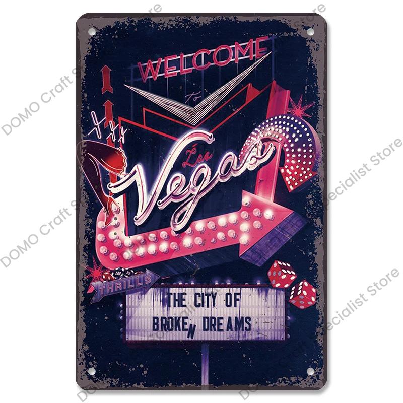 Vítejte v Las Vegas Plaque Plechové cedule Vintage Nevada Casino Kovový plakát Nástěnná dekorace pro Bar Club Man Cave