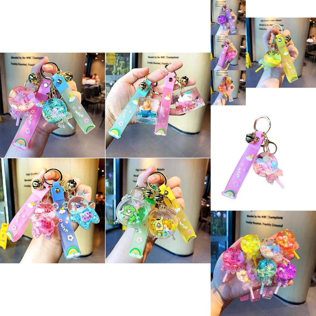 Adorable Acrylic Cartoon Keychain Cute Floating Sand Bottle Key Ring For Kids