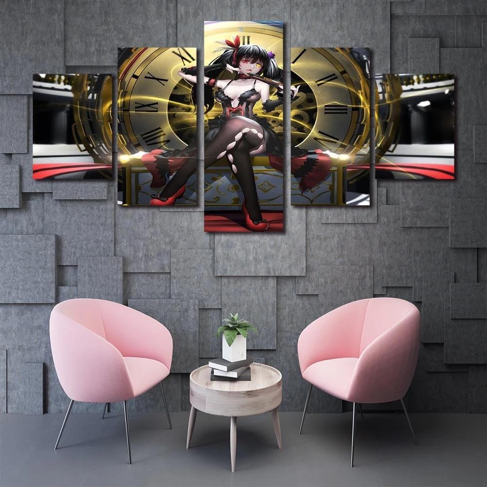 

Picture Canvas Print 5 Pcs Anime Characters Painting Date A Live Kurumi Tokisak Poster Frame Modular Living Room Decor Wall Art 20x35 20x45 20x55cm