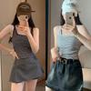 Striped Cut-Out Back Camisole Tank with Built-in Pads for No-Bra Wear