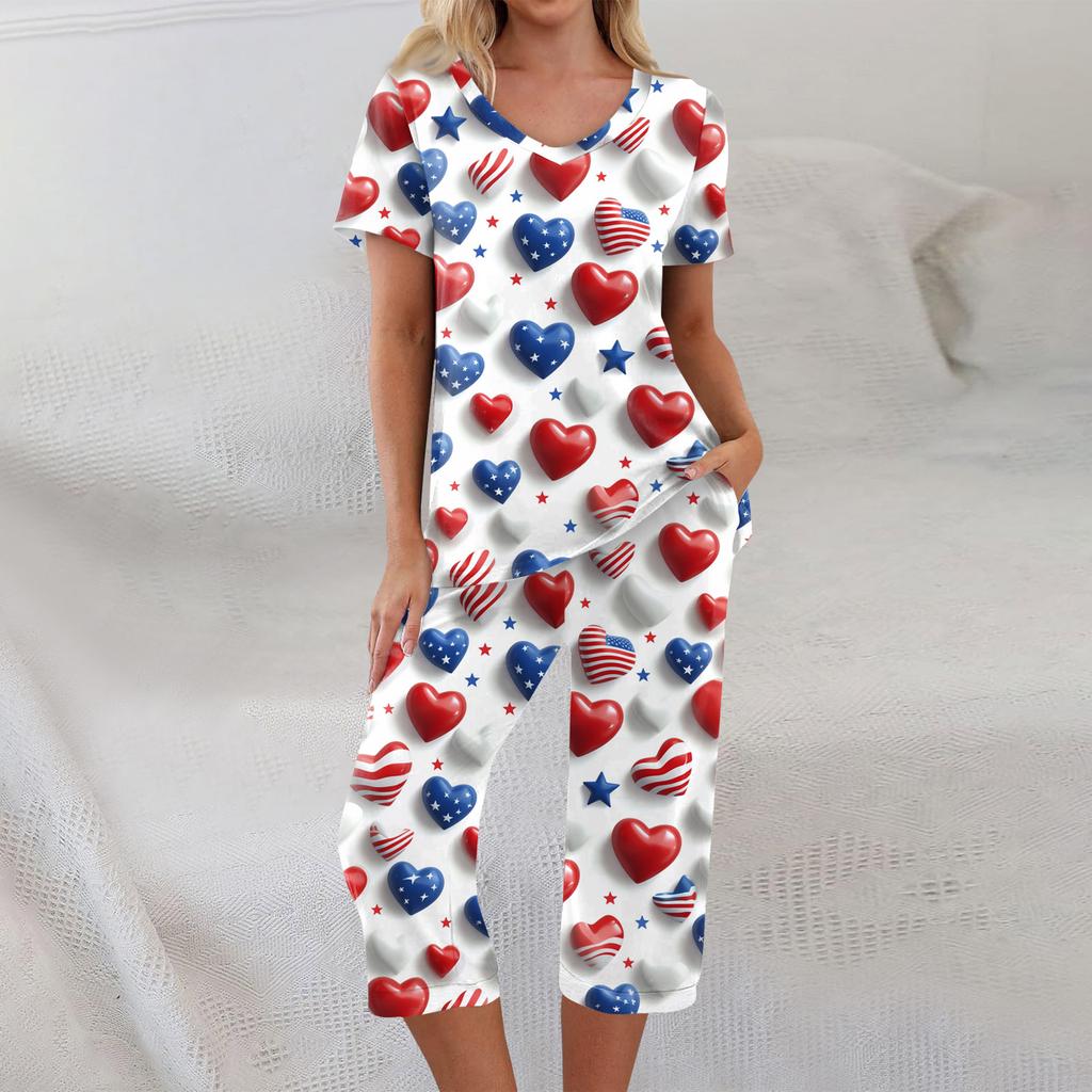 2 Piece Sets For Women Short Sleeve Top And Pants With Pockets Workout Soft  Print Sets