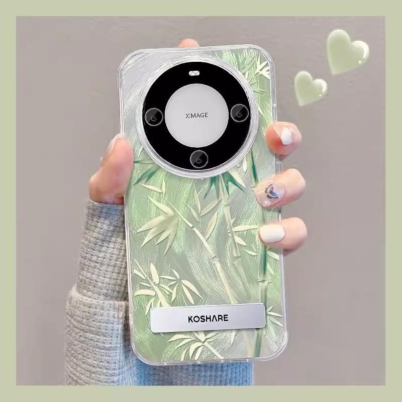 

Подходит для чехла для мобильного телефона Huawei Pura70 Vivos18 в национальном стиле, подставка из зеленого бамбука, Oppo Feather Yarn IMD, Xiaomi 14 HUAWEI nova 10 Pro