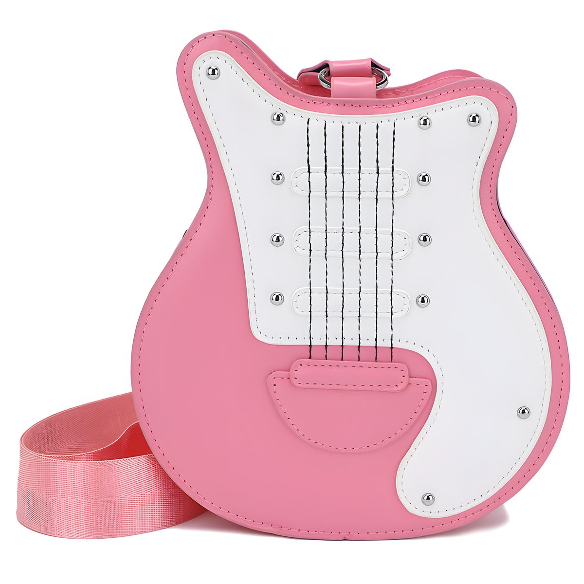 

Guitar Shaped Shoulder Bag for Women Rivet Creative Crossbody Handbag Music Crossbody Tote Adjustable Strap PU Crossbody Bag