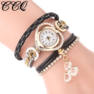 Women Vintage Shining Love Crystal Bracelet Dial Analog Quartz Wrist Watch