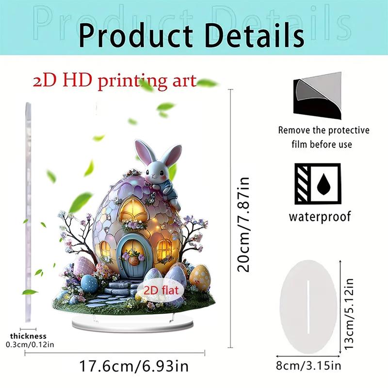 1PC Easter Cute Rabbit Decorations Colorful 2D Flat Acrylic Ornaments Bunny Eggs Desktop Easter Theme Home Decoration