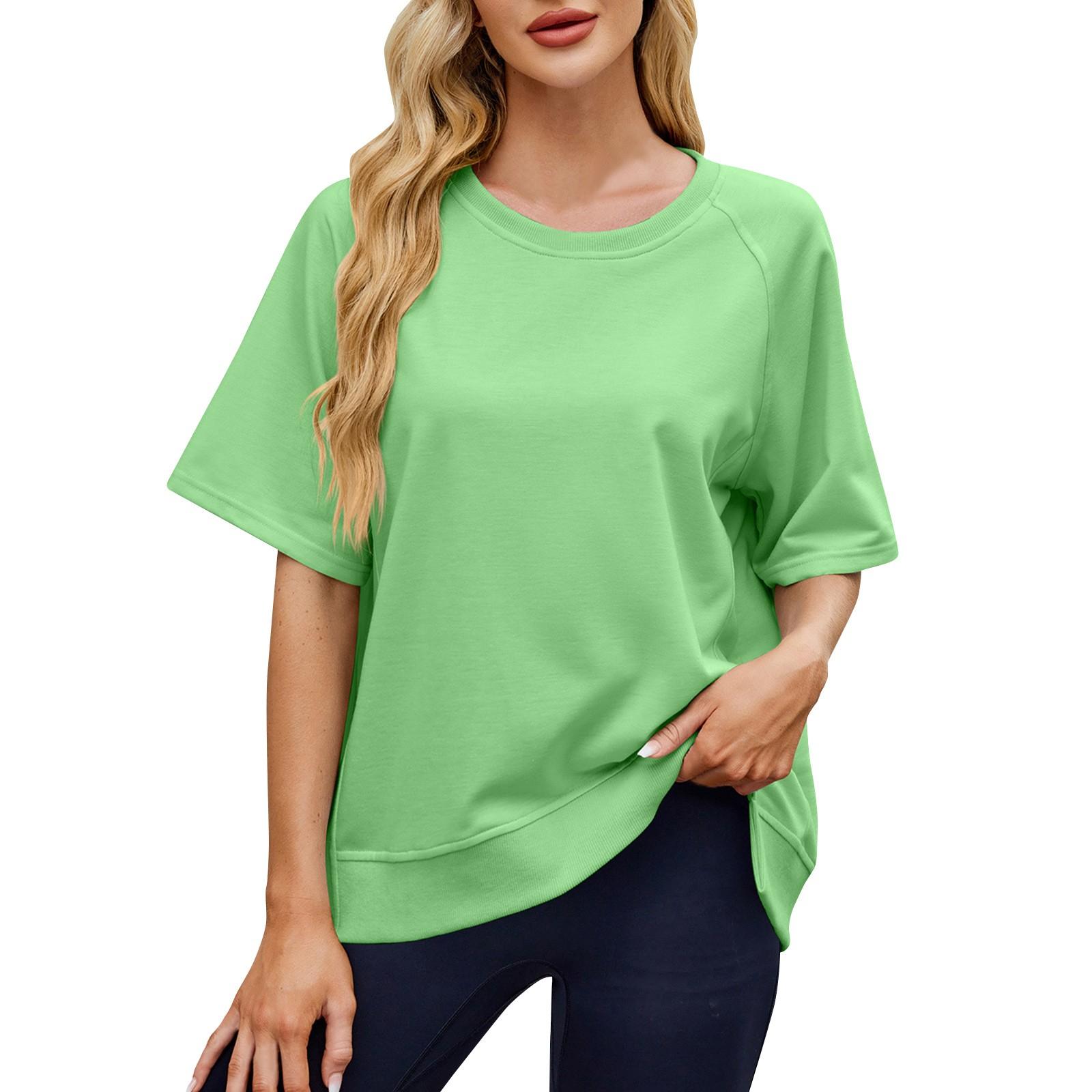 

Women s Fashion Color Thread Round Neck Mid-sleeved Loose Short-sleeved Hoodie XXL зелений