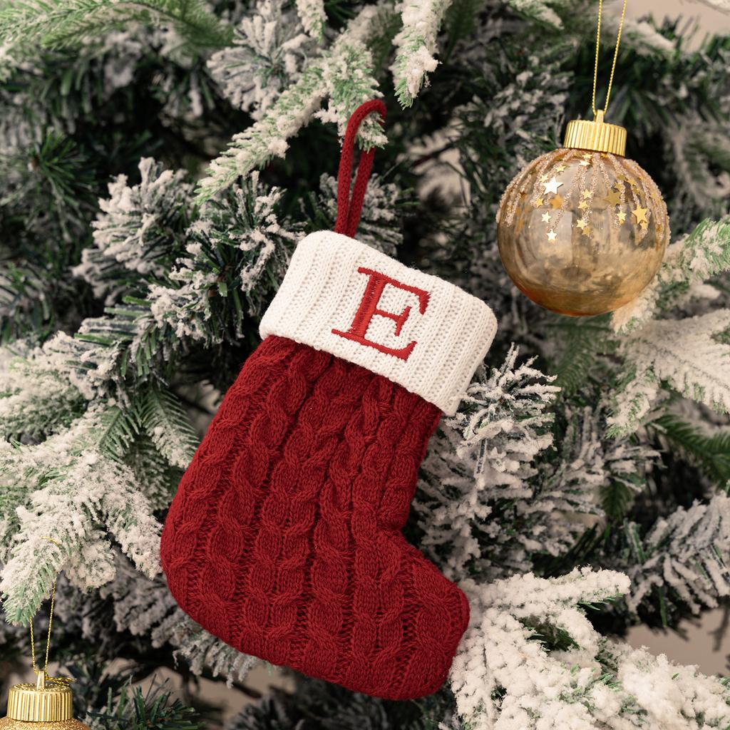 Letters Christmas Stocking New Knitting Christmas Tree Pendant Decorations For Home Xmas Gift Snowflake Alphabet Christmas Socks