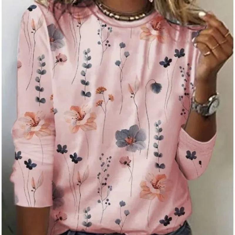 Women's T-shirts Autumn Long Sleeve T Shirt Tops O-Neck Regular Casual Loose O-neck Women Clothing Pullover