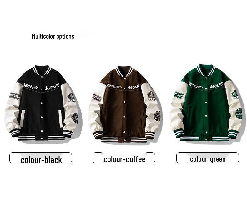 Men's Trendy Embroidered Baseball Jacket - Casual Spring/Autumn Wear