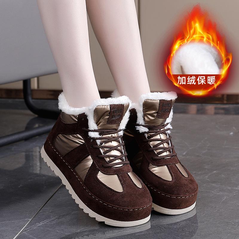

Women s thick-soled high-top winter lace-up lightweight warm anti-cold padded snow boots non-slip wear casual sneakers cotton boots 40 коричневий