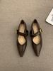 Flat Bottom Pointed Black Single Shoes Women's Shoes Spring and Autumn Low Heel Temperament Mary Jane Small Leather Shoes