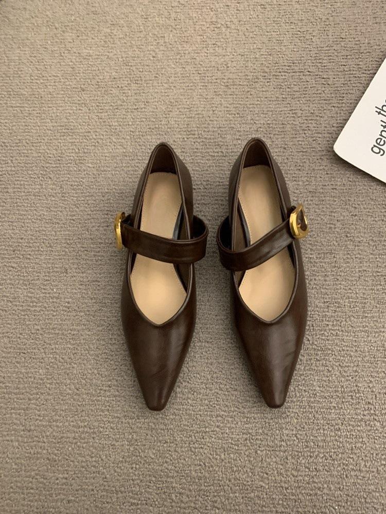 Flat Bottom Pointed Black Single Shoes Women's Shoes Spring and Autumn Low Heel Temperament Mary Jane Small Leather Shoes