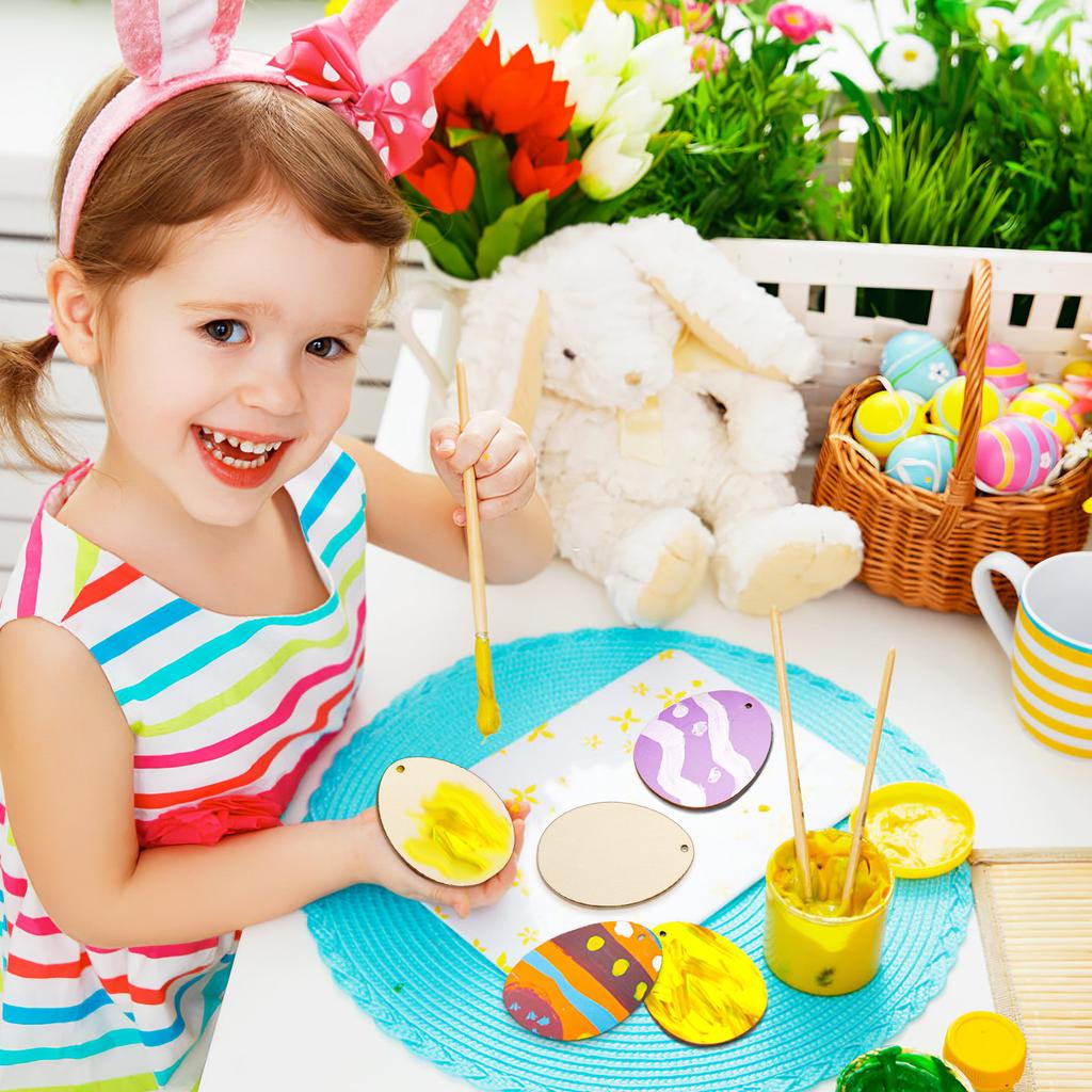20Pcs Easter Wooden Egg Shape Pendants Smooth Surface DIY Hanging Decor Holiday Party Adornments Home Festival Garden Decoration