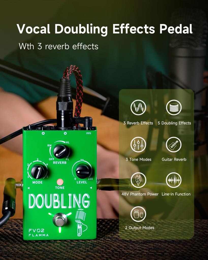 FLAMMA FV02 Vocal Effects Processor with Reverb and Chorus Effects, Multiple Vocal Modes, and 48V Phantom Power