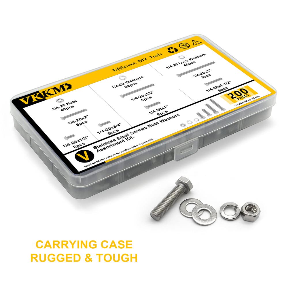 200Pcs British Hexagon Stainless Steel Bolt, Nut, and Washer Combination Set